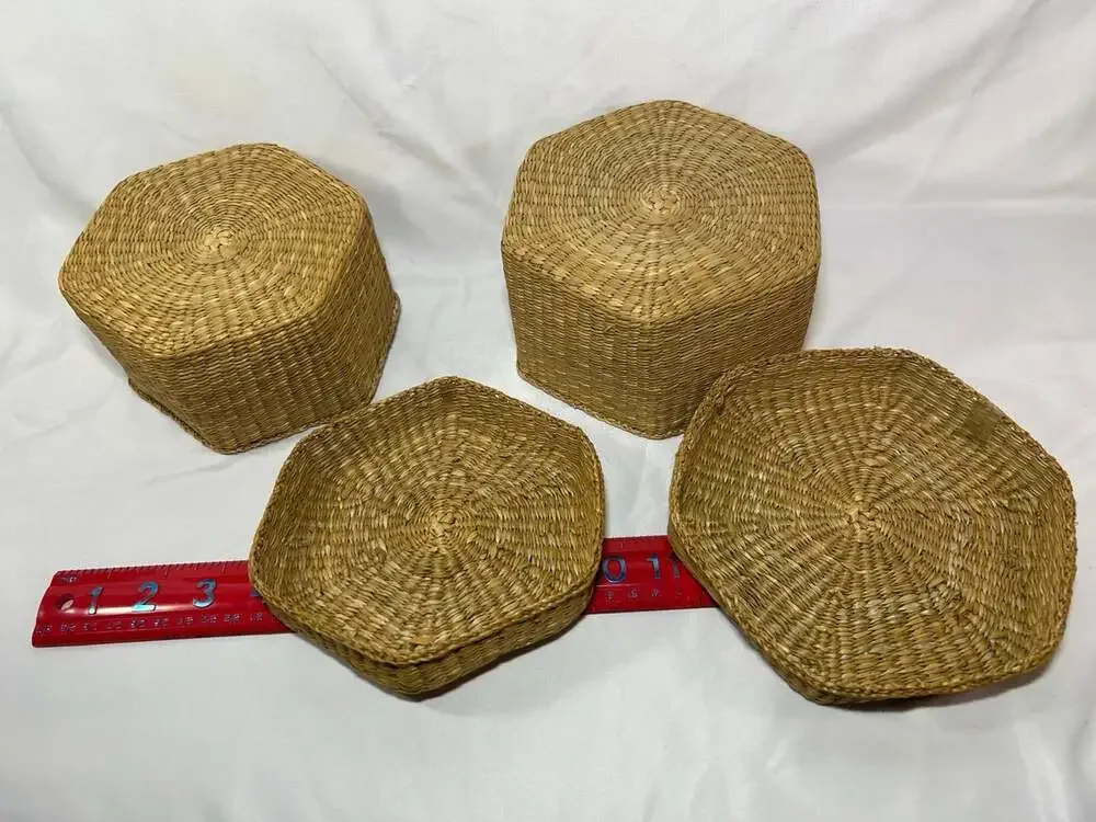 Handmade octagonal sweet grass nesting baskets tightly woven vintage beautiful